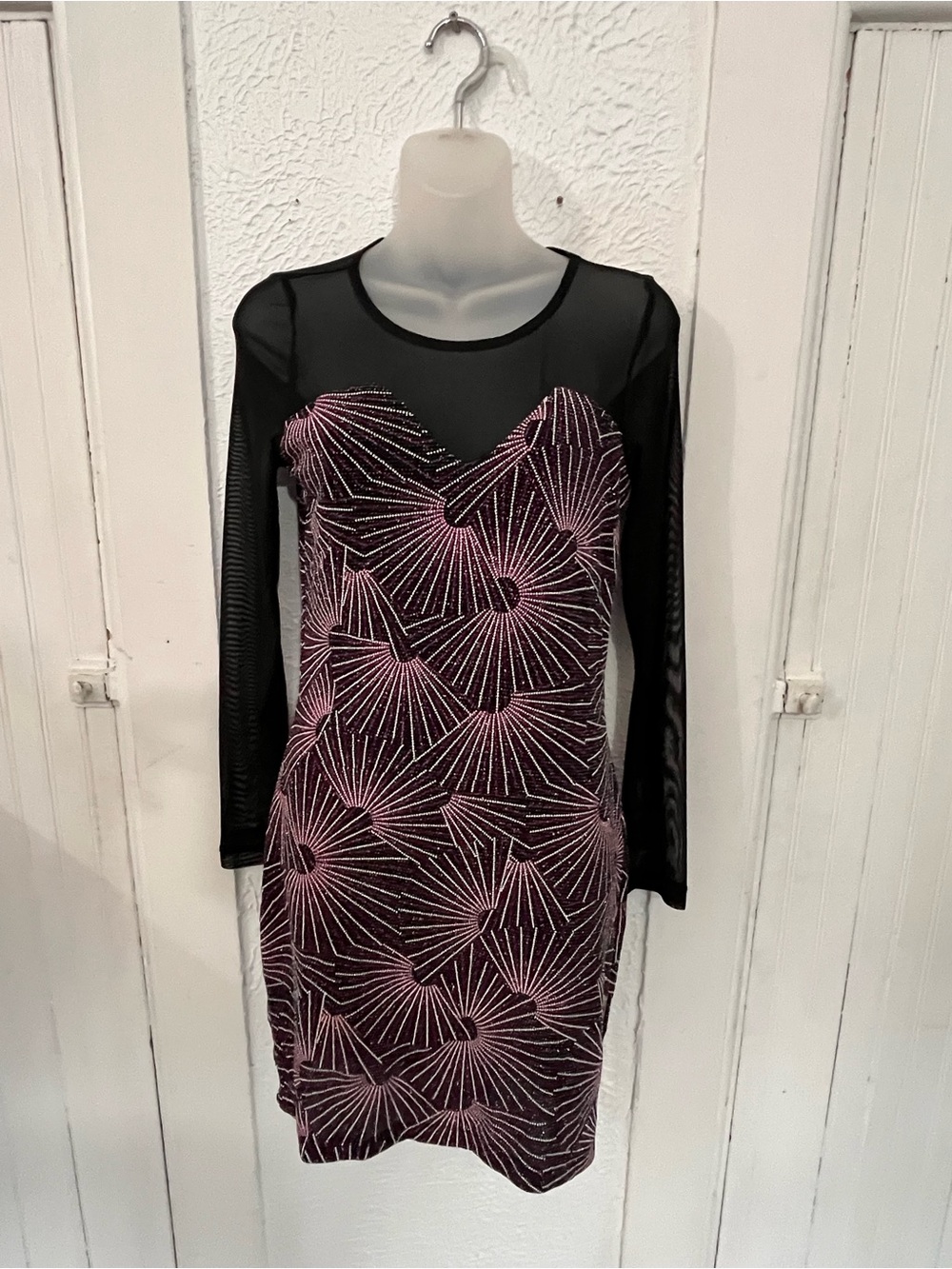 Embellished Black & Pink Mesh Sheath Dress